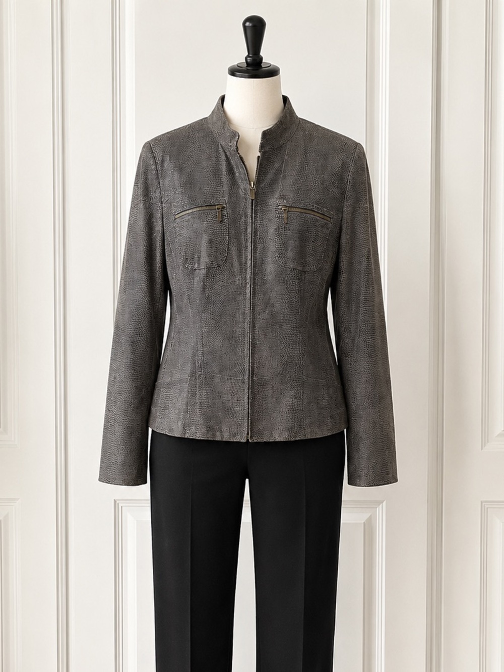Alfani Women's Gray Suede Zip-Front Jacket